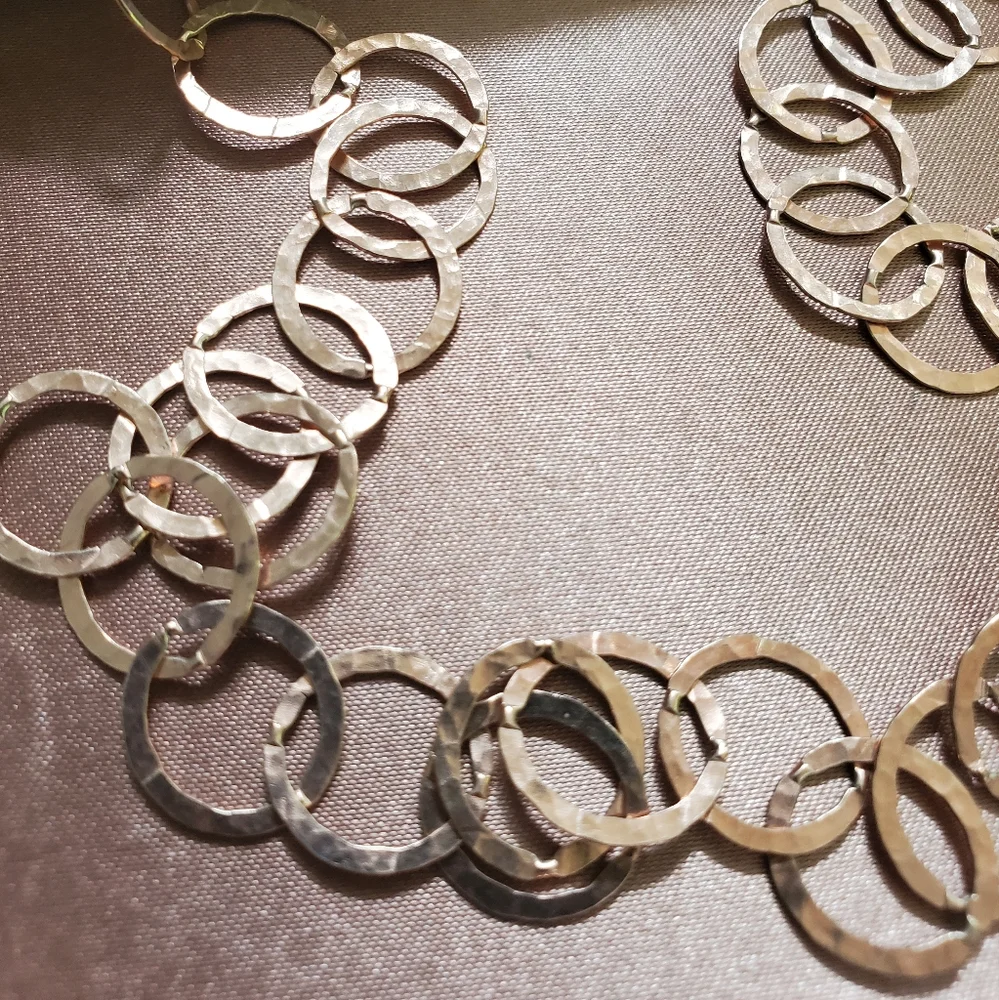 Hammered Rose Gold Link Long Necklace - Picture 2 of 8